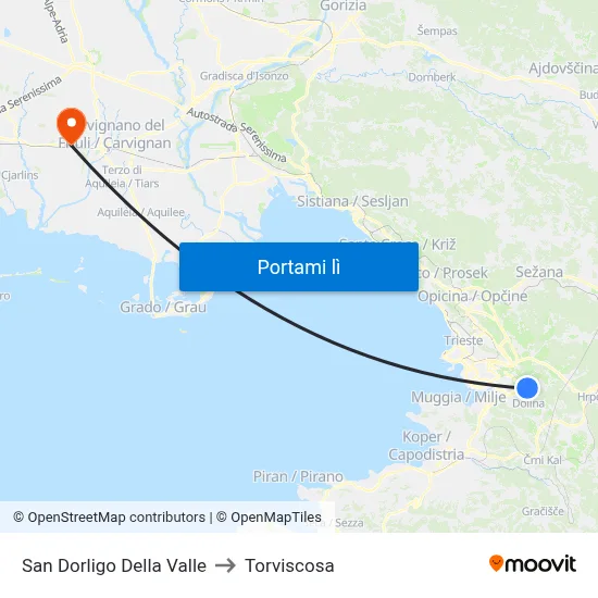 San Dorligo Della Valle to Torviscosa map