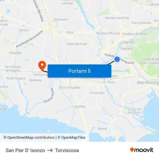 San Pier D' Isonzo to Torviscosa map