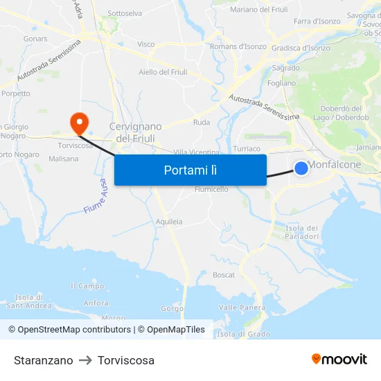 Staranzano to Torviscosa map