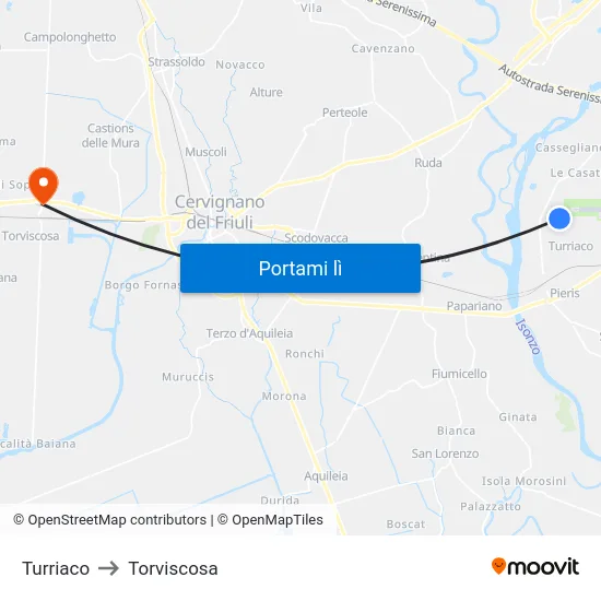 Turriaco to Torviscosa map