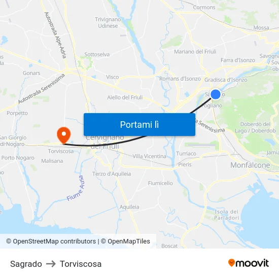 Sagrado to Torviscosa map