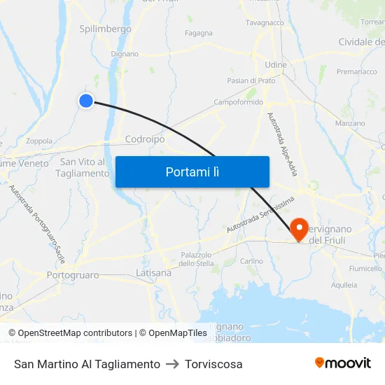 San Martino Al Tagliamento to Torviscosa map