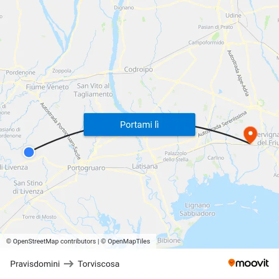 Pravisdomini to Torviscosa map