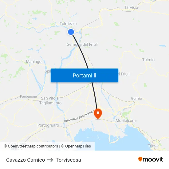 Cavazzo Carnico to Torviscosa map