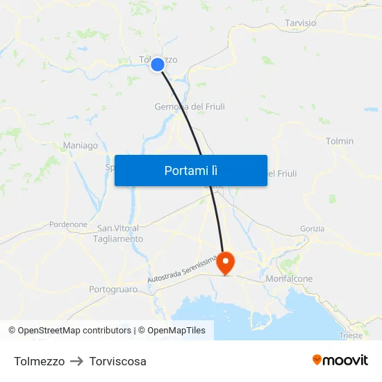 Tolmezzo to Torviscosa map