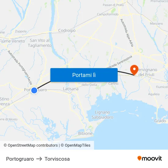 Portogruaro to Torviscosa map