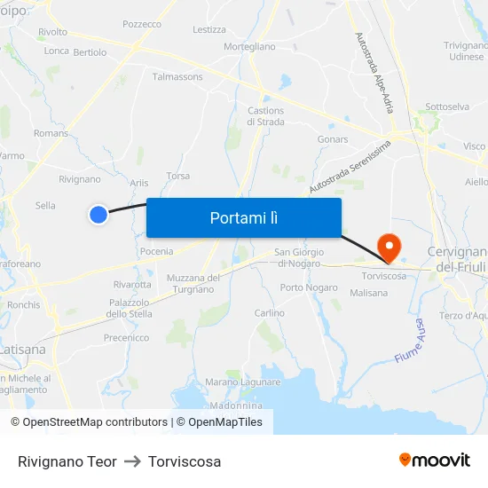 Rivignano Teor to Torviscosa map
