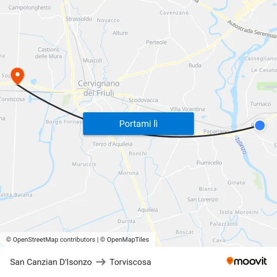 San Canzian D'Isonzo to Torviscosa map
