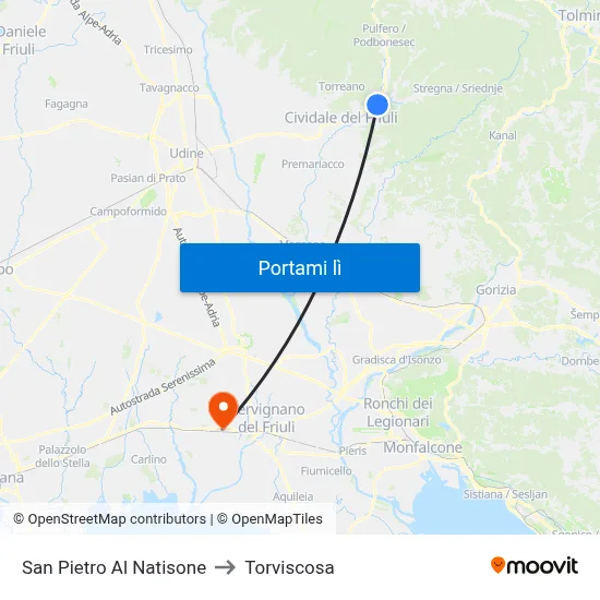 San Pietro Al Natisone to Torviscosa map