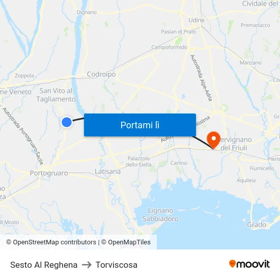 Sesto Al Reghena to Torviscosa map