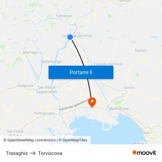 Trasaghis to Torviscosa map