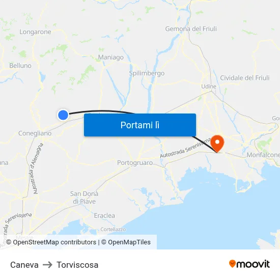 Caneva to Torviscosa map