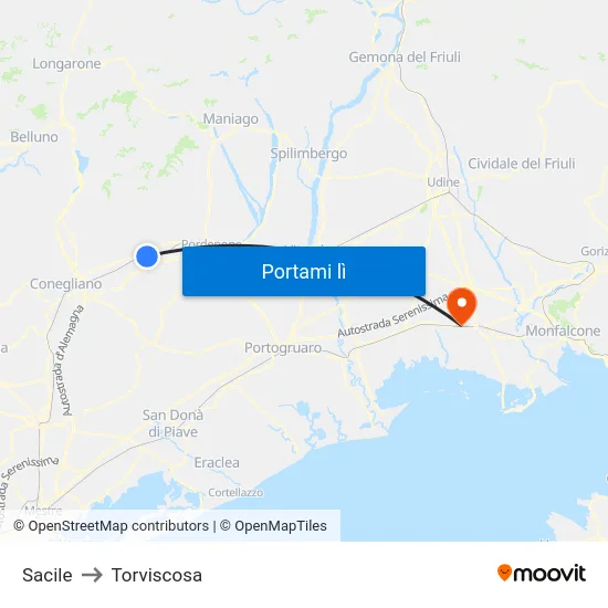 Sacile to Torviscosa map