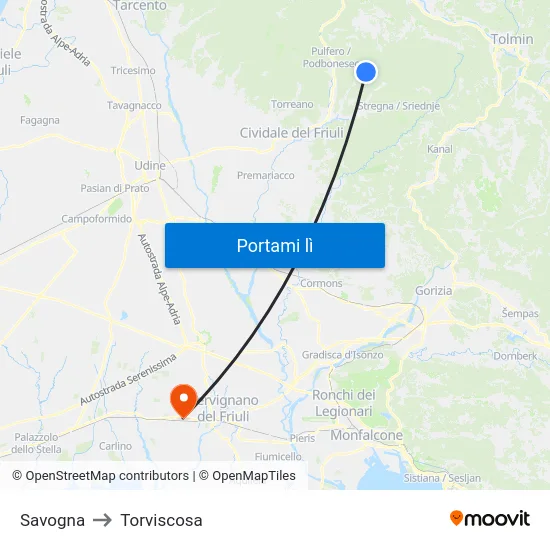 Savogna to Torviscosa map