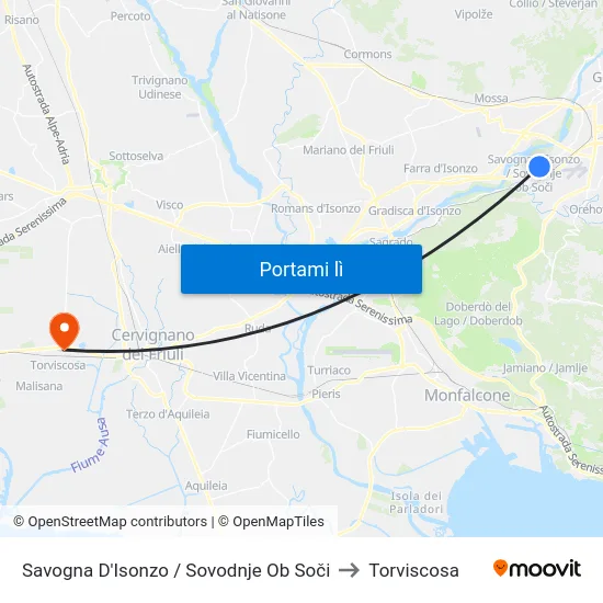 Savogna D'Isonzo / Sovodnje Ob Soči to Torviscosa map