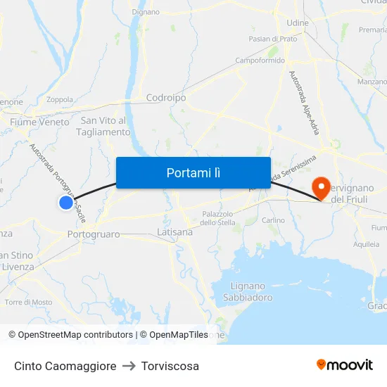 Cinto Caomaggiore to Torviscosa map