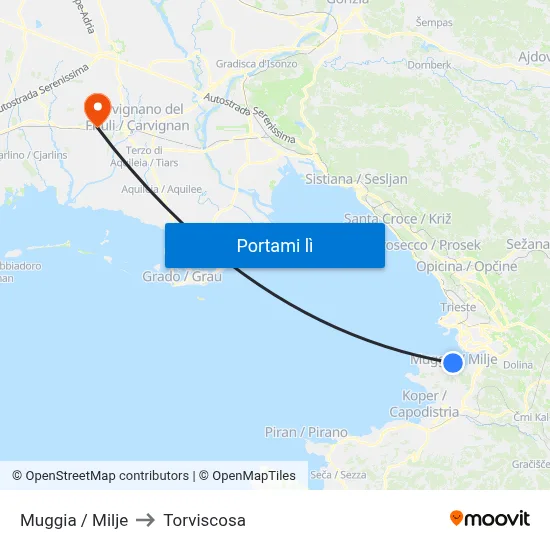 Muggia / Milje to Torviscosa map