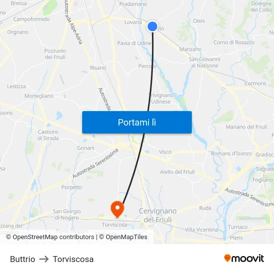 Buttrio to Torviscosa map