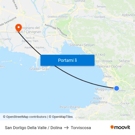 San Dorligo Della Valle / Dolina to Torviscosa map