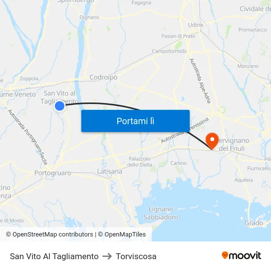 San Vito Al Tagliamento to Torviscosa map