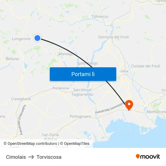 Cimolais to Torviscosa map