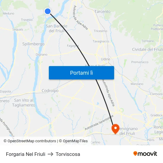 Forgaria Nel Friuli to Torviscosa map