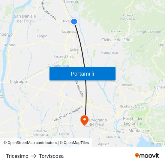 Tricesimo to Torviscosa map
