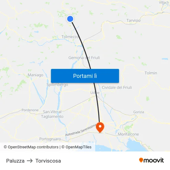 Paluzza to Torviscosa map