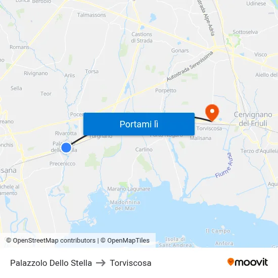Palazzolo Dello Stella to Torviscosa map