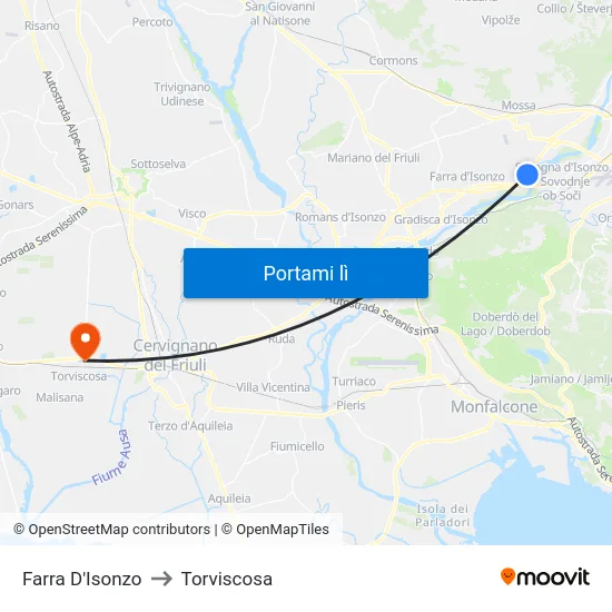 Farra D'Isonzo to Torviscosa map