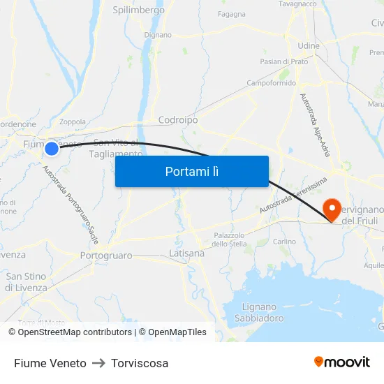 Fiume Veneto to Torviscosa map