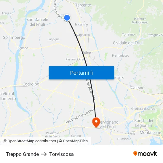 Treppo Grande to Torviscosa map