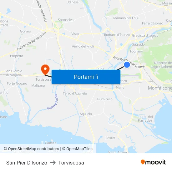 San Pier D'Isonzo to Torviscosa map