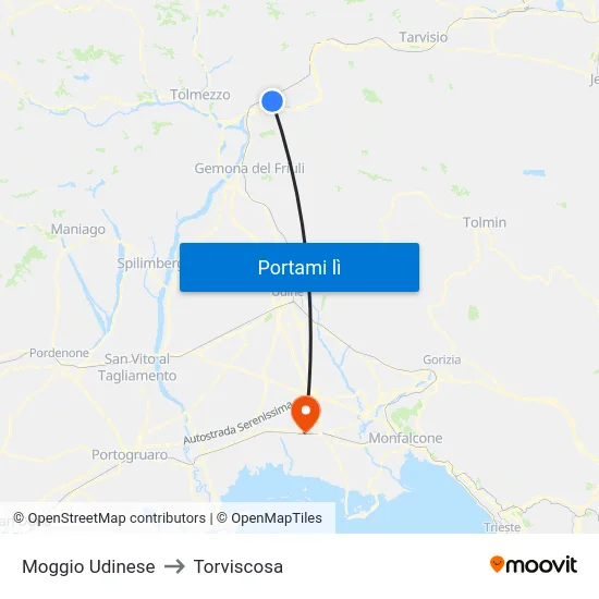 Moggio Udinese to Torviscosa map