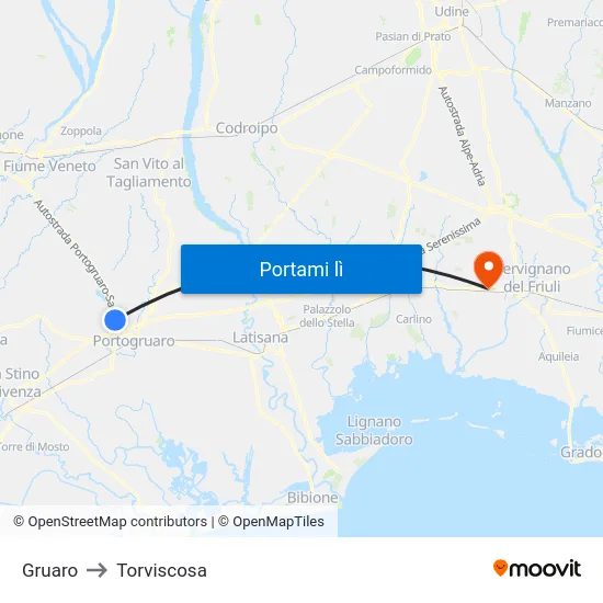 Gruaro to Torviscosa map