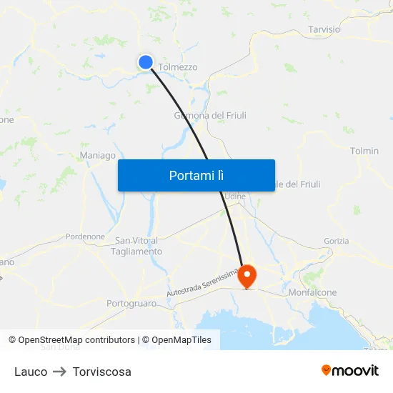 Lauco to Torviscosa map