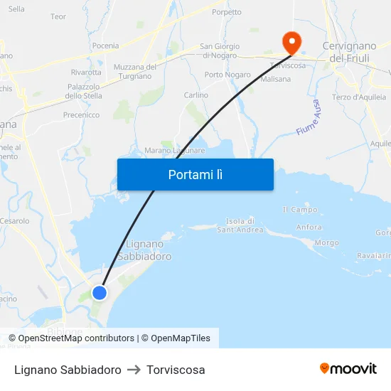 Lignano Sabbiadoro to Torviscosa map