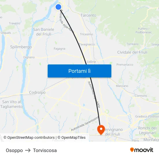 Osoppo to Torviscosa map