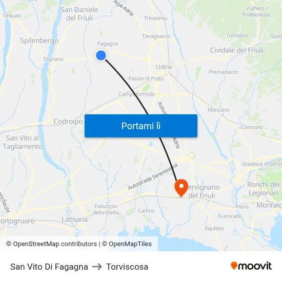San Vito Di Fagagna to Torviscosa map