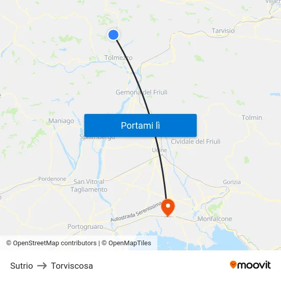 Sutrio to Torviscosa map