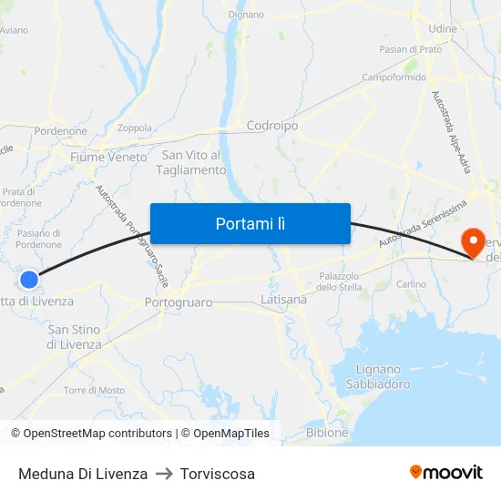 Meduna Di Livenza to Torviscosa map