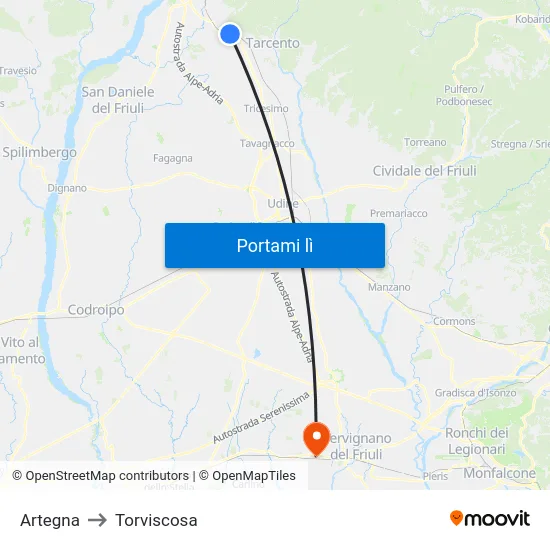 Artegna to Torviscosa map