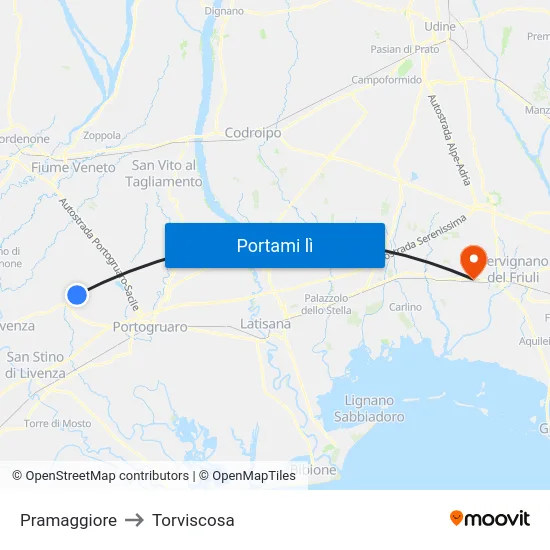 Pramaggiore to Torviscosa map