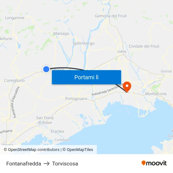 Fontanafredda to Torviscosa map