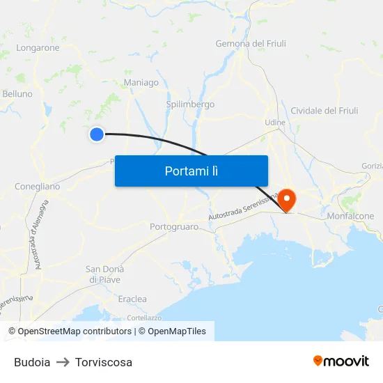 Budoia to Torviscosa map