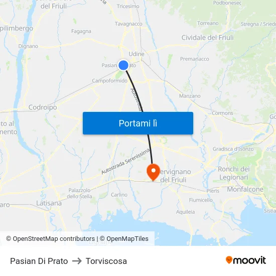 Pasian Di Prato to Torviscosa map