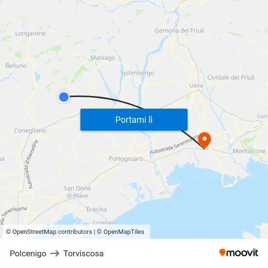 Polcenigo to Torviscosa map