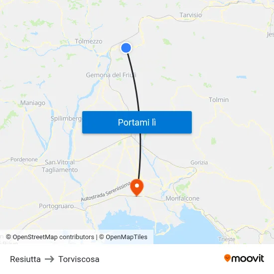 Resiutta to Torviscosa map