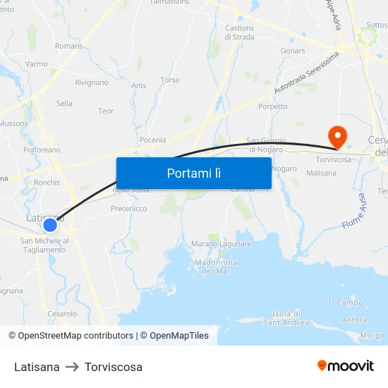 Latisana to Torviscosa map