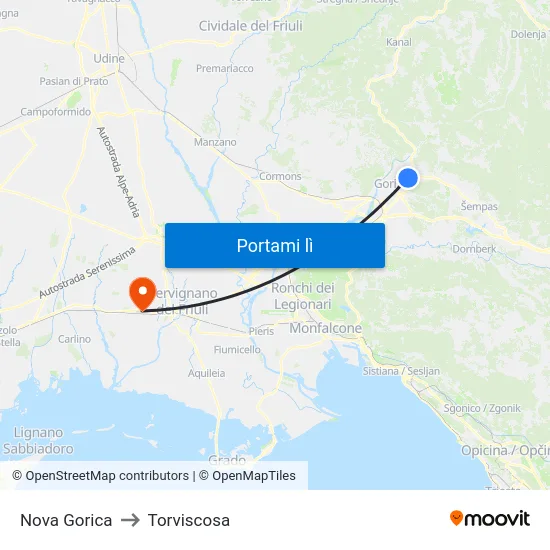 Nova Gorica to Torviscosa map